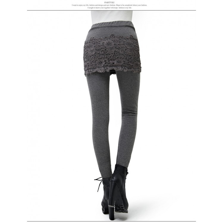 TE8132HMY Legging sottile in due pezzi finti con impunture in pizzo-1