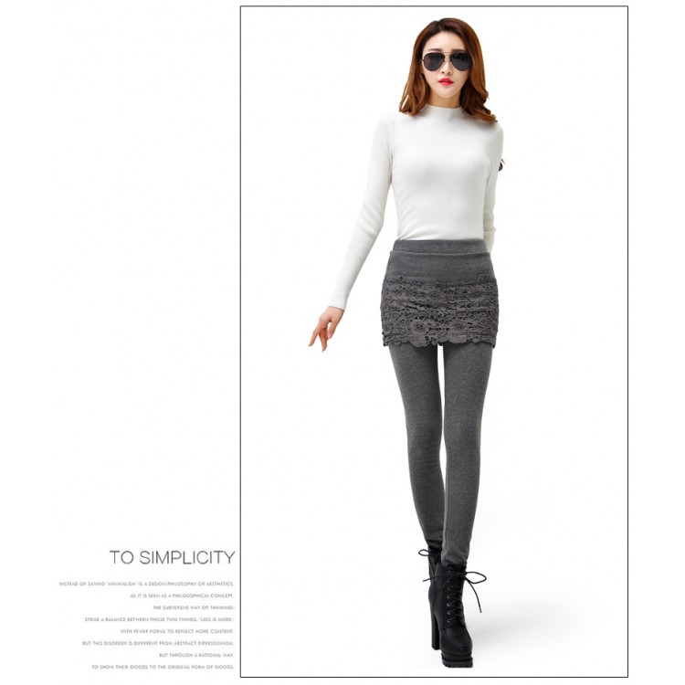 TE8132HMY Legging sottile in due pezzi finti con impunture in pizzo-2