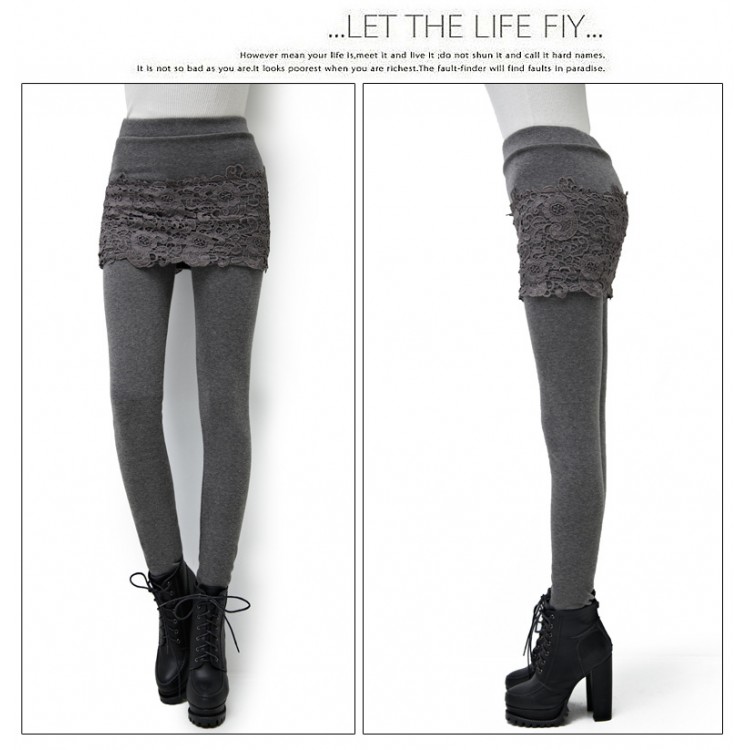 TE8132HMY Legging sottile in due pezzi finti con impunture in pizzo-4
