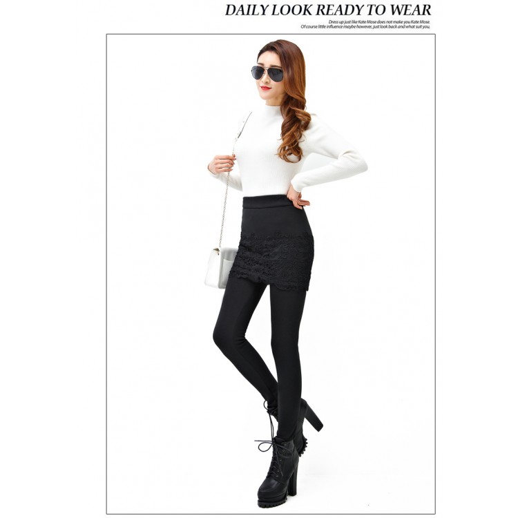 TE8132HMY Legging sottile in due pezzi finti con impunture in pizzo-6