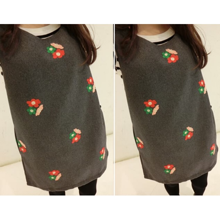 TE8215BL Abito gilet in lana con fiori ricamati in stile coreano-3