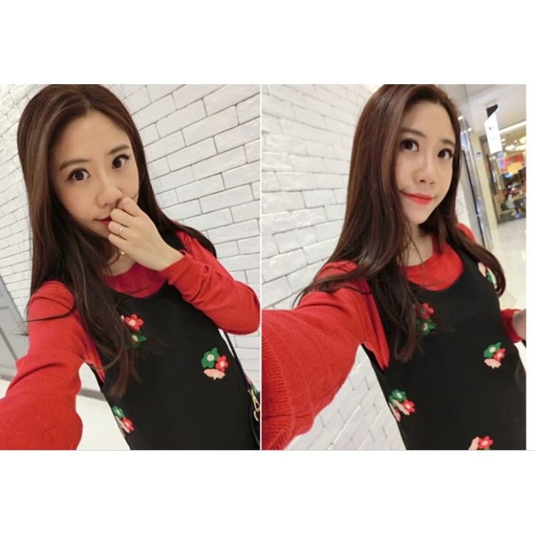 TE8215BL Abito gilet in lana con fiori ricamati in stile coreano-4