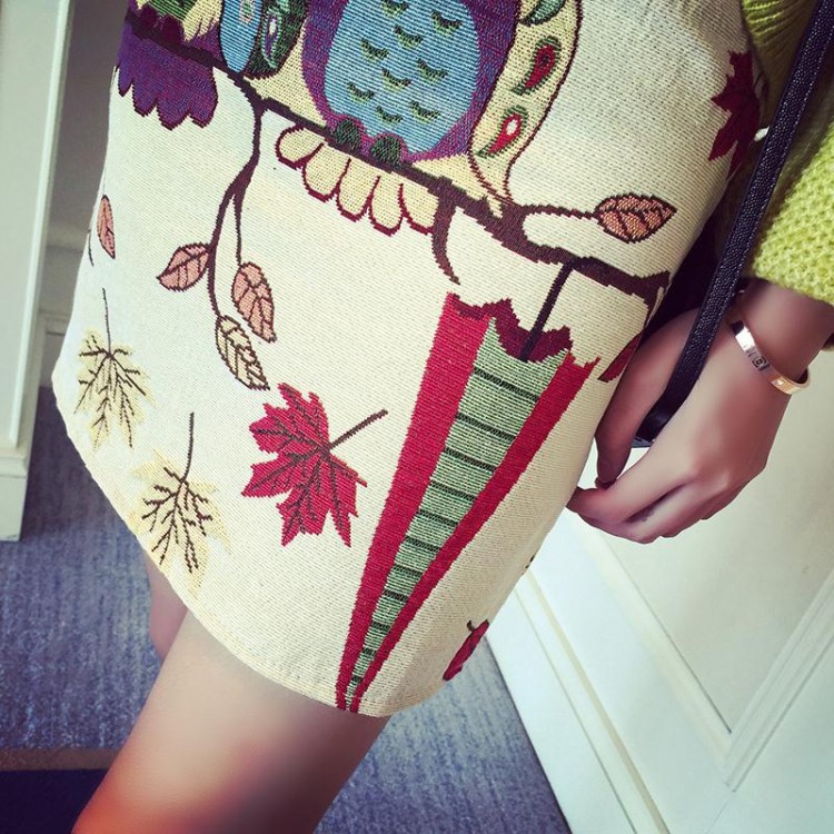 TE8236BLFS Gonna attillata con stampa gufi in stile Harajuku-3