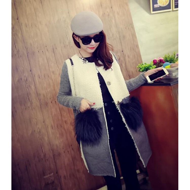 TE8252BLFS Cappotto in pile berbero con giunzione maniche in maglia moda invernale-1