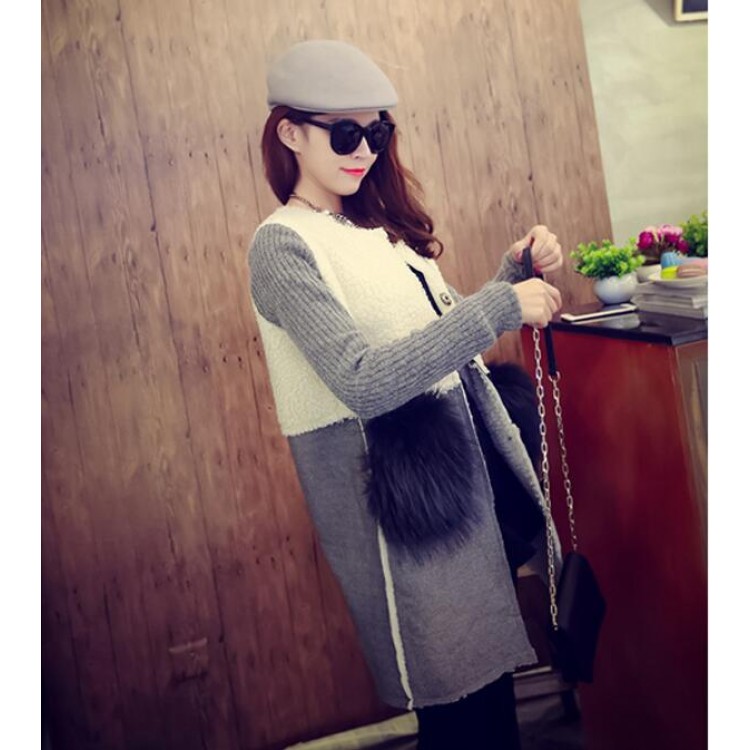 TE8252BLFS Cappotto in pile berbero con giunzione maniche in maglia moda invernale-2