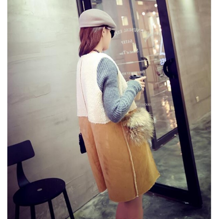 TE8252BLFS Cappotto in pile berbero con giunzione maniche in maglia moda invernale-5