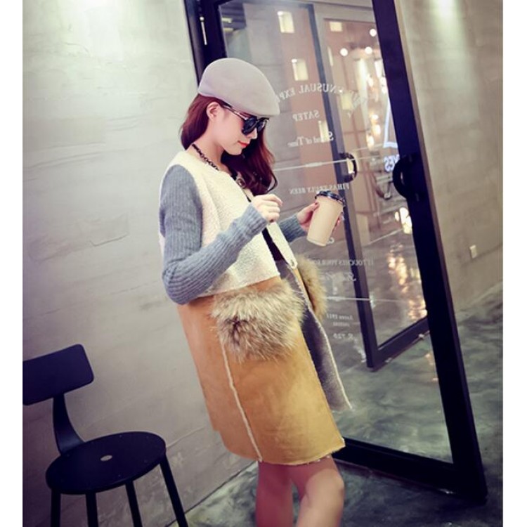 TE8252BLFS Cappotto in pile berbero con giunzione maniche in maglia moda invernale-6