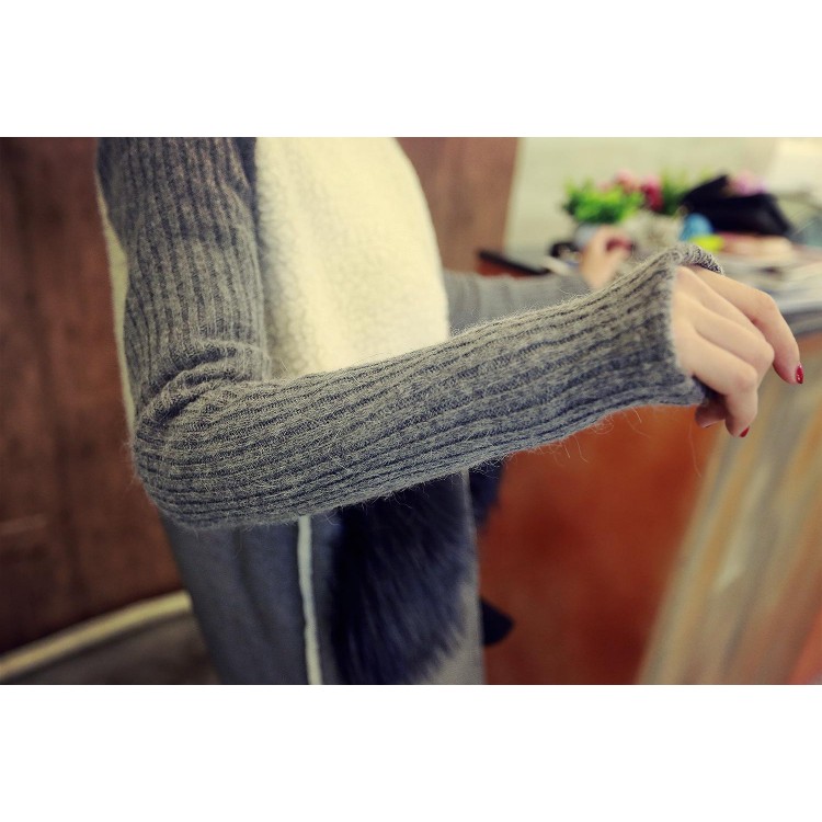 TE8252BLFS Cappotto in pile berbero con giunzione maniche in maglia moda invernale-7