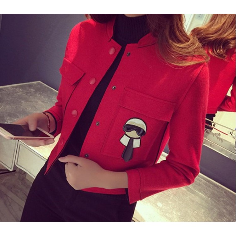 TE8280BLFS Cappotto corto con tasche stereoscopiche ritagliate e ornamento in stile cartone animato-6