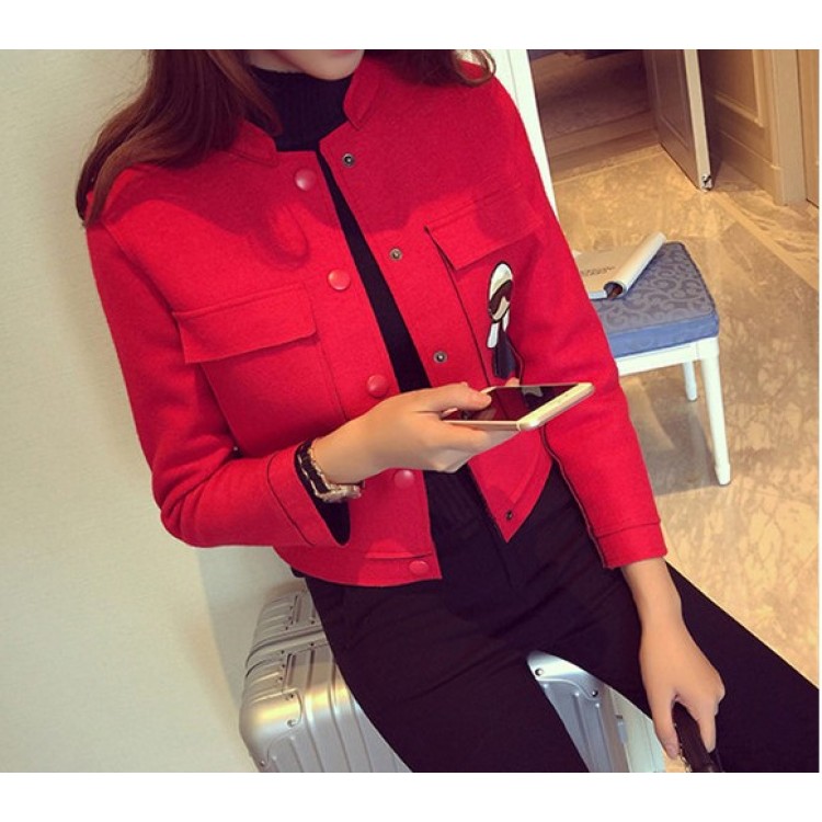 TE8280BLFS Cappotto corto con tasche stereoscopiche ritagliate e ornamento in stile cartone animato-7