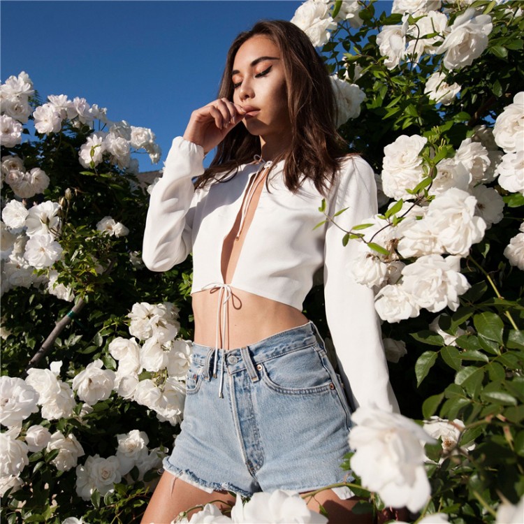 TE832HRCL Top corti con seno scavato a manica lunga in vendita calda-3