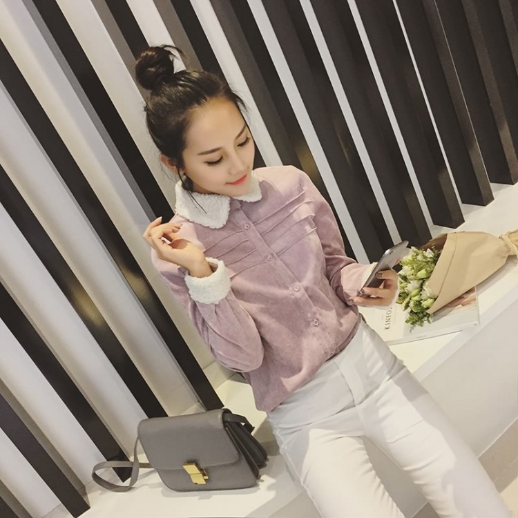 TE8636XJFS Camicia in velluto a coste con collo in lana d'agnello nuovo stile-2