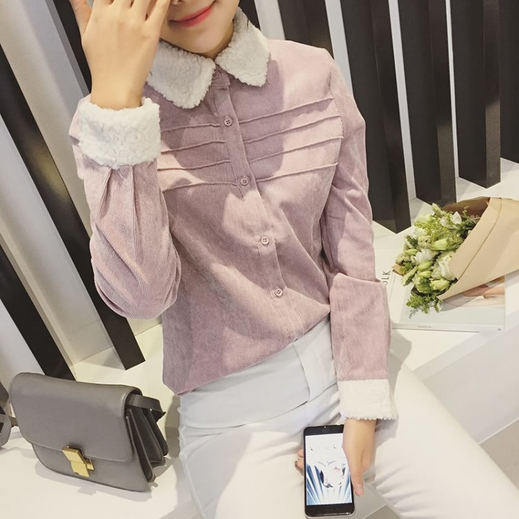 TE8636XJFS Camicia in velluto a coste con collo in lana d'agnello nuovo stile-3