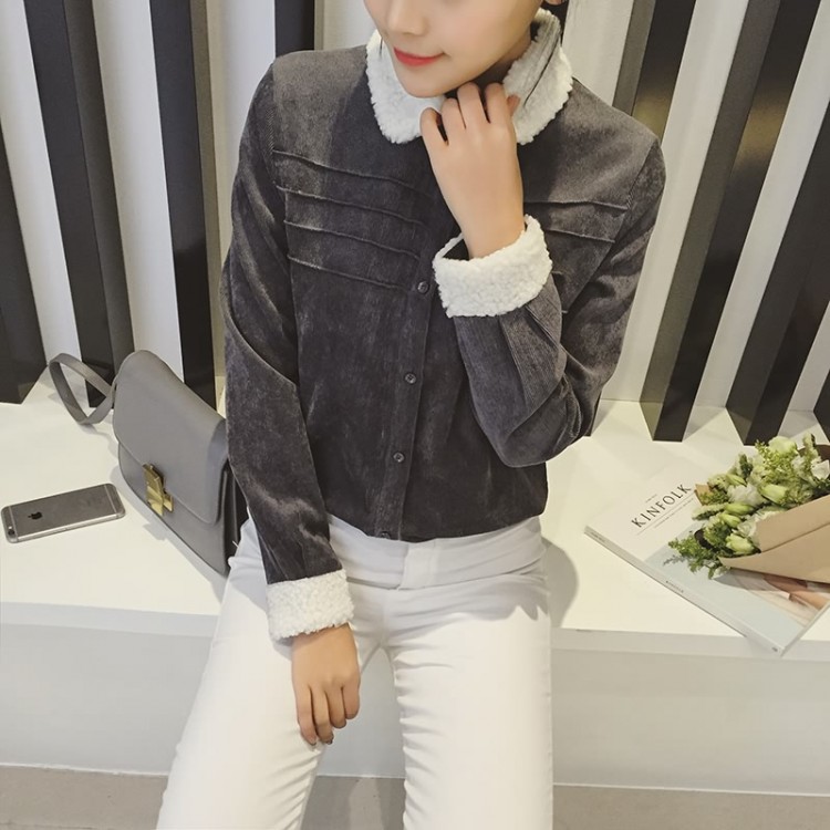 TE8636XJFS Camicia in velluto a coste con collo in lana d'agnello nuovo stile-5