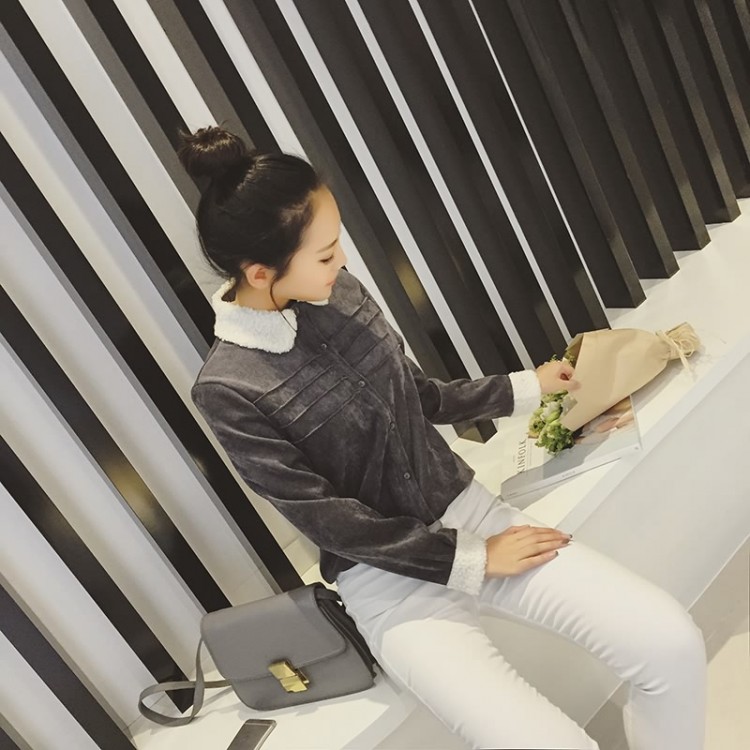 TE8636XJFS Camicia in velluto a coste con collo in lana d'agnello nuovo stile-6