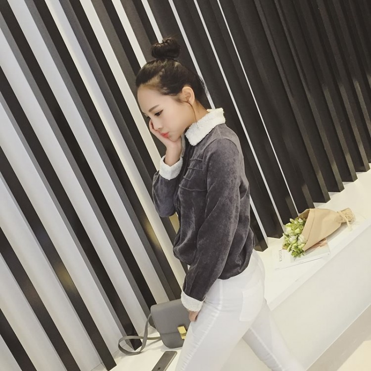 TE8636XJFS Camicia in velluto a coste con collo in lana d'agnello nuovo stile-7