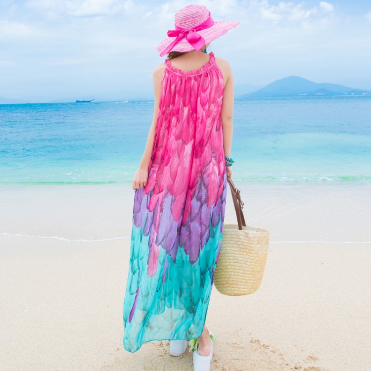 TE8655MSJ Abito da spiaggia in chiffon con stampa Bohemia sfumata-2