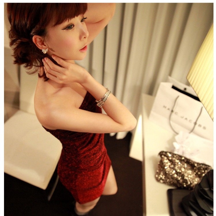 TE8663YYFS Abito da cocktail sexy con top tubolare e spalle scoperte, fianchi stretti-1