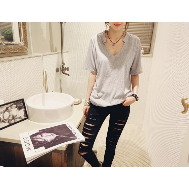 TE8681XYZ T-shirt estiva joker taglia grande con scollo a V-1