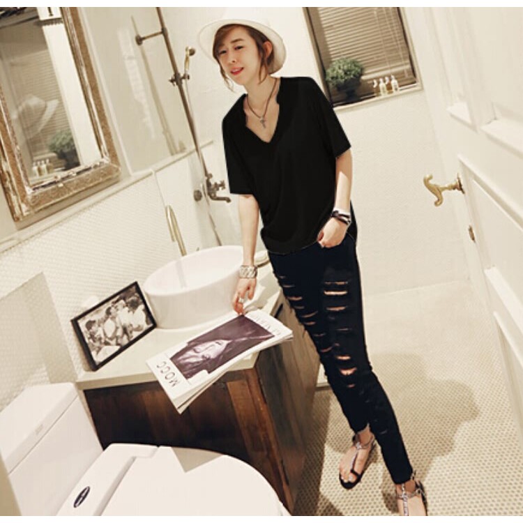 TE8681XYZ T-shirt estiva joker taglia grande con scollo a V-4