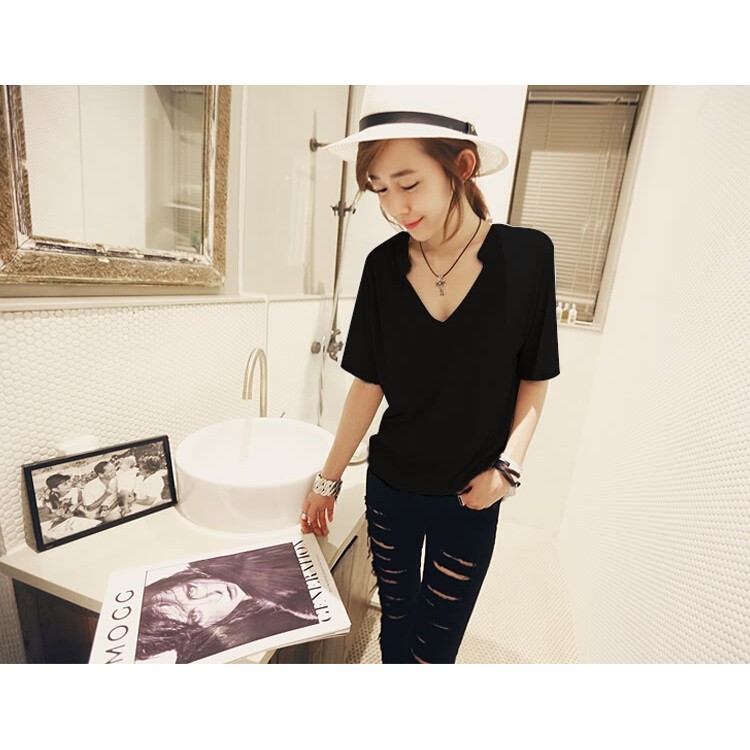 TE8681XYZ T-shirt estiva joker taglia grande con scollo a V-5