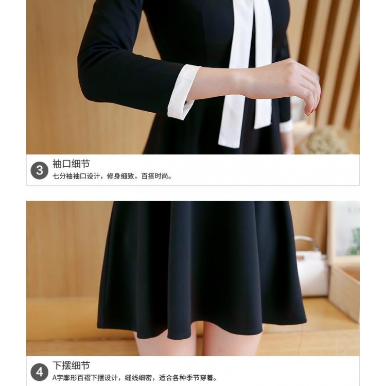 TE8701XBFS Abito nero Hepburn slim stile impero coreano alla moda-6