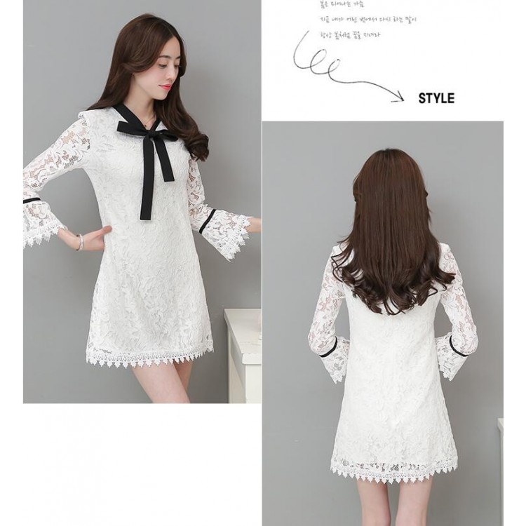 TE8705XBFS Abito da debuttante elegante con maniche a tromba, allacciatura bowknot, scolpito in pizzo-2