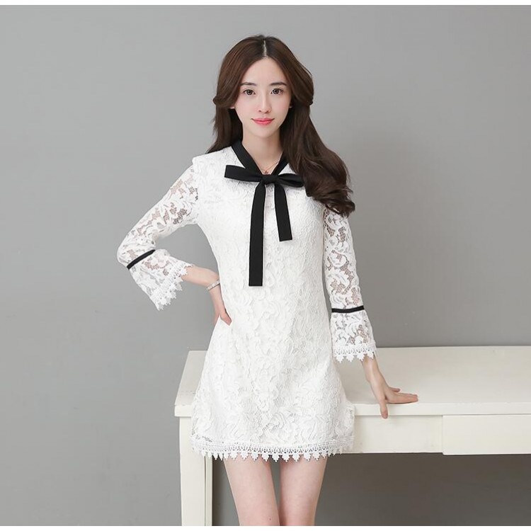 TE8705XBFS Abito da debuttante elegante con maniche a tromba, allacciatura bowknot, scolpito in pizzo-3