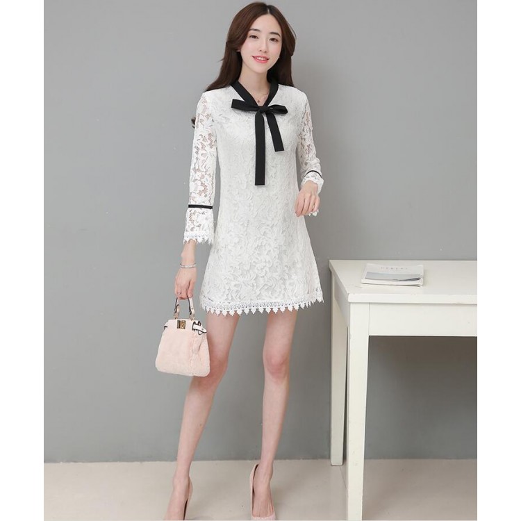 TE8705XBFS Abito da debuttante elegante con maniche a tromba, allacciatura bowknot, scolpito in pizzo-4