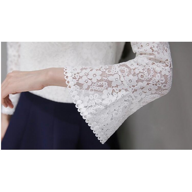 TE8706XBFS Nuovo stile top in pizzo con maniche a tromba e gonna in vita impero-6