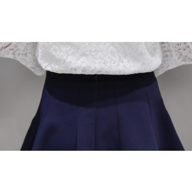 TE8706XBFS Nuovo stile top in pizzo con maniche a tromba e gonna in vita impero-7