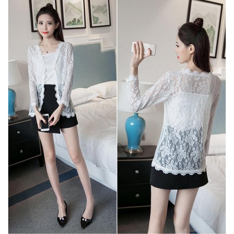 TE8708XBFS Cardigan sexy con protezione solare in pizzo trasparente-1