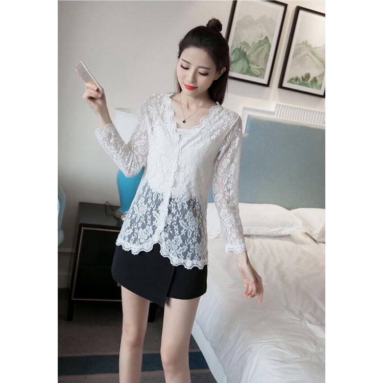 TE8708XBFS Cardigan sexy con protezione solare in pizzo trasparente-2