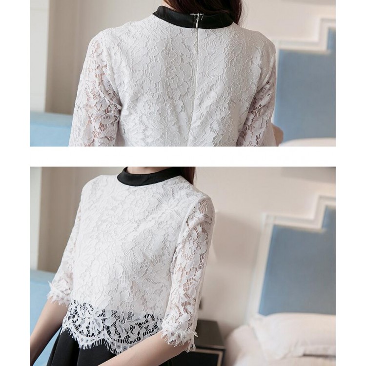 TE8710XBFS Abito finto in due pezzi con giunture in pizzo di nuovo stile-4