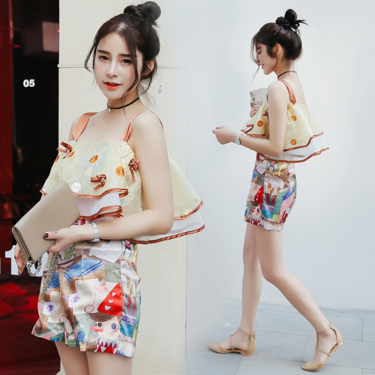 TE8732JXM Tuta da spiaggia gallus alla moda con stampa a balze in organza-8