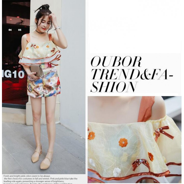 TE8732JXM Tuta da spiaggia gallus alla moda con stampa a balze in organza-1