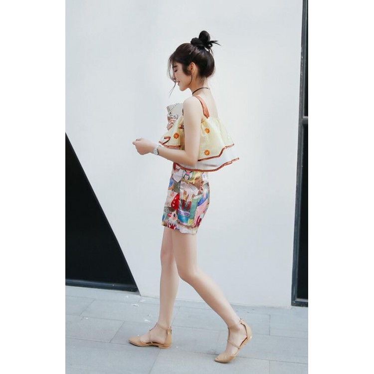 TE8732JXM Tuta da spiaggia gallus alla moda con stampa a balze in organza-4