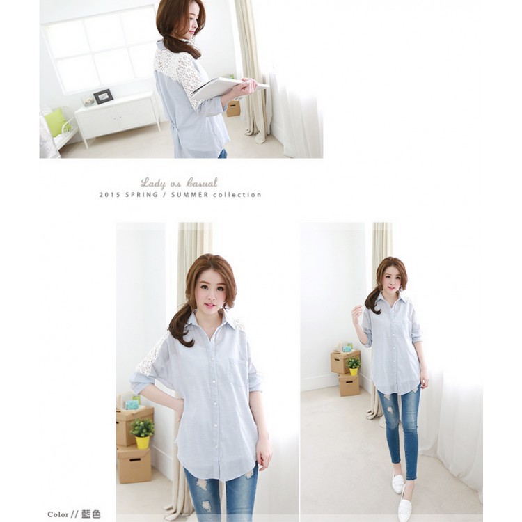 TE8729 Blusa con tasca posteriore impiombata in pizzo-2