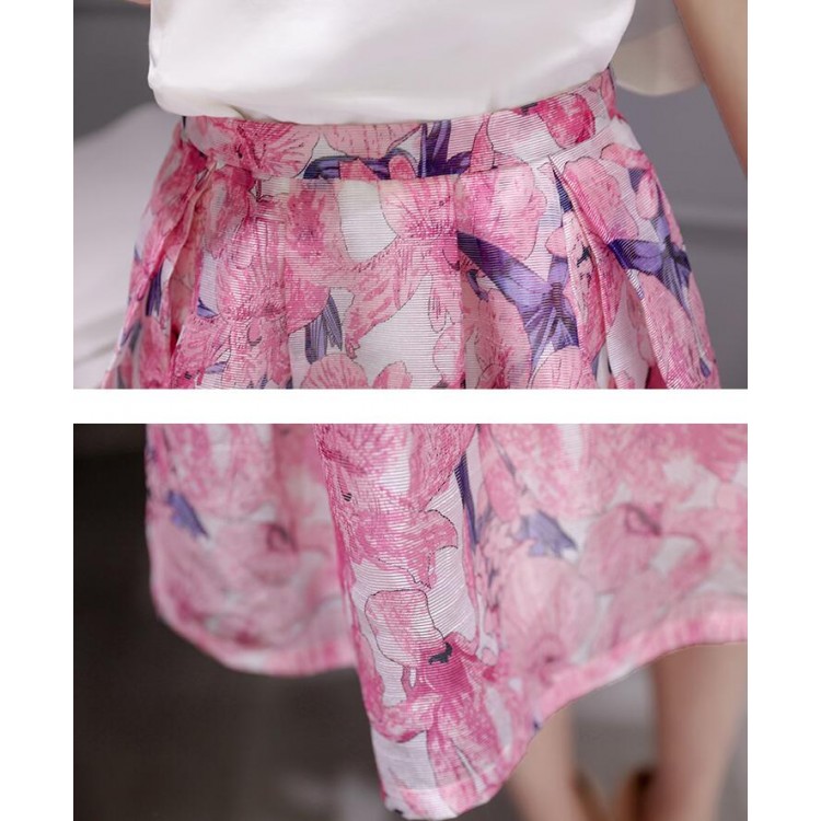 TE8730JXM Top temperamento con maniche a pipistrello e gonna in organza stampata-3