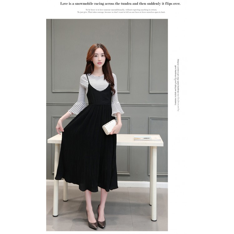 TE8815JDYJ T-shirt coreana fashion joker a righe dolci con abito con reggicalze-1