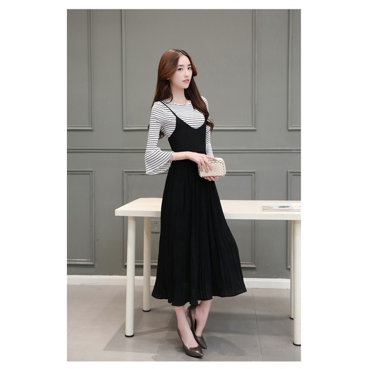 TE8815JDYJ T-shirt coreana fashion joker a righe dolci con abito con reggicalze-2