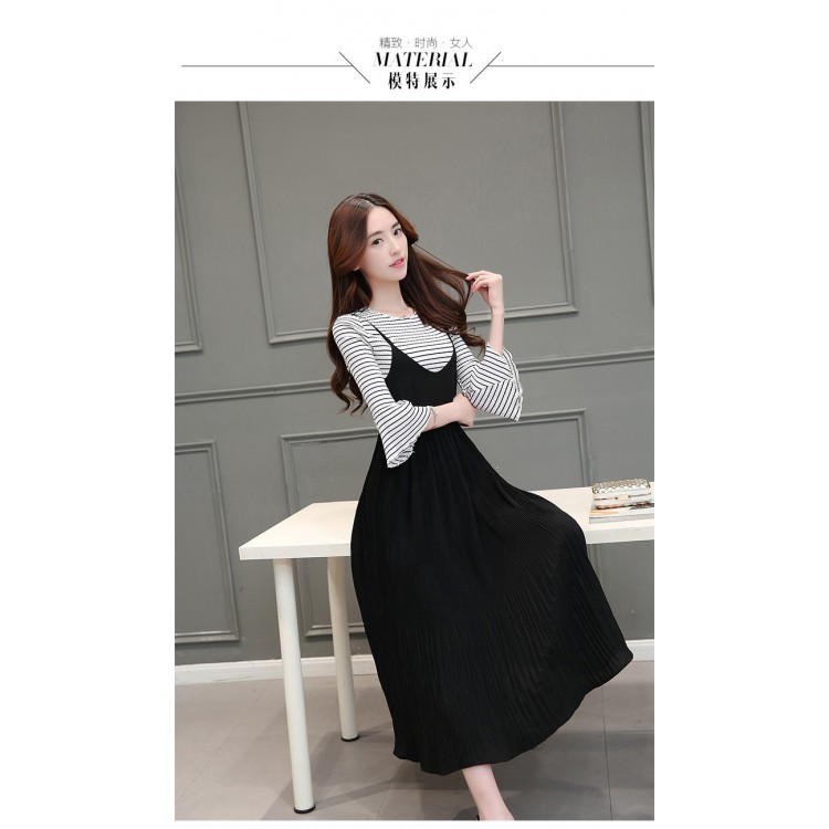 TE8815JDYJ T-shirt coreana fashion joker a righe dolci con abito con reggicalze-3