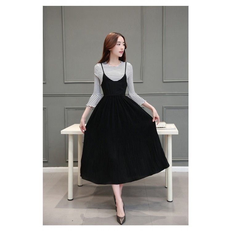 TE8815JDYJ T-shirt coreana fashion joker a righe dolci con abito con reggicalze-4