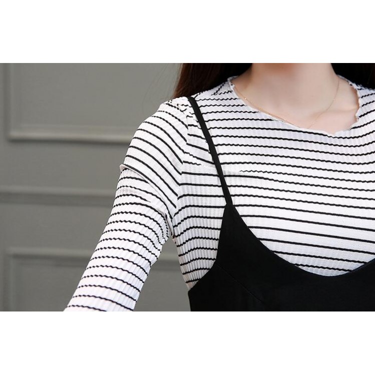 TE8815JDYJ T-shirt coreana fashion joker a righe dolci con abito con reggicalze-5