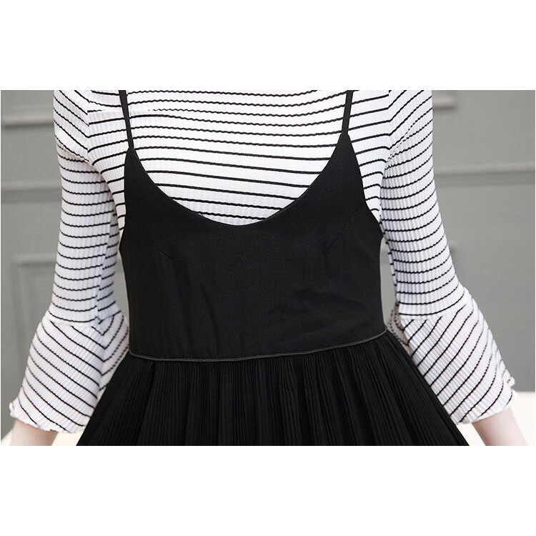 TE8815JDYJ T-shirt coreana fashion joker a righe dolci con abito con reggicalze-6