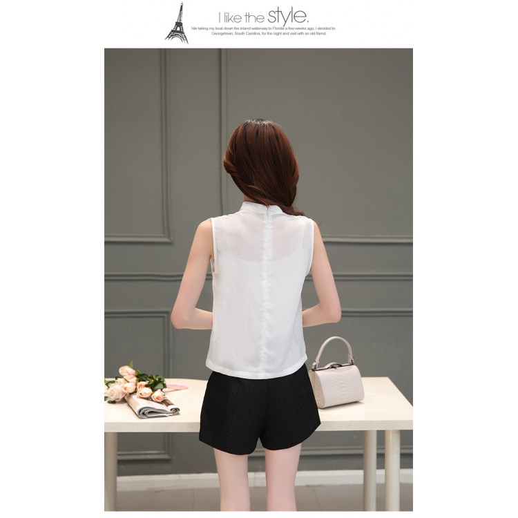 TE8816JDYJ Canottiere in chiffon con stampa temperamento alla moda coreana con pantaloncini a vita impero-4