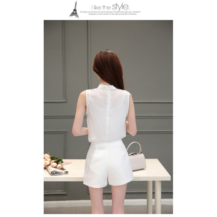 TE8816JDYJ Canottiere in chiffon con stampa temperamento alla moda coreana con pantaloncini a vita impero-8