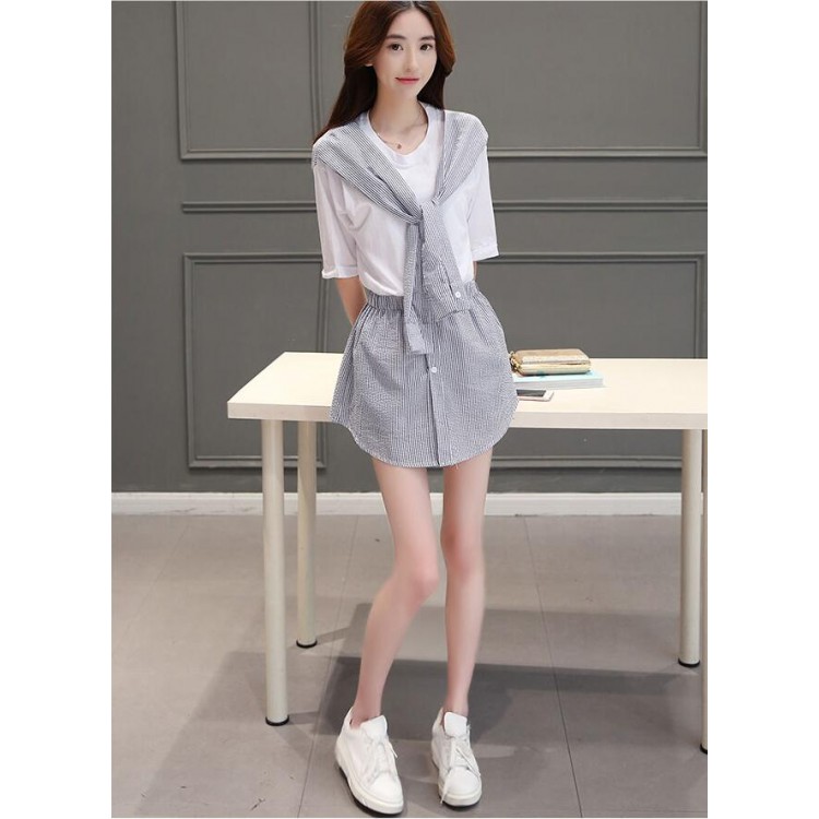 TE8820JDYJ Moda coreana a strisce che intrecciano top con fiocco e gonna pantalone-3