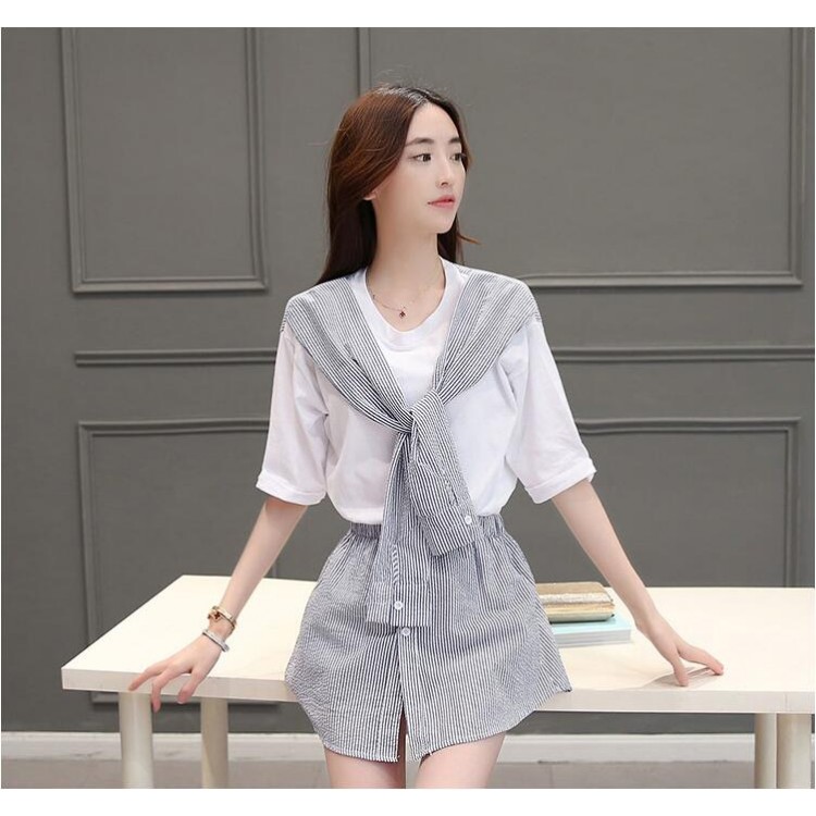 TE8820JDYJ Moda coreana a strisce che intrecciano top con fiocco e gonna pantalone-4