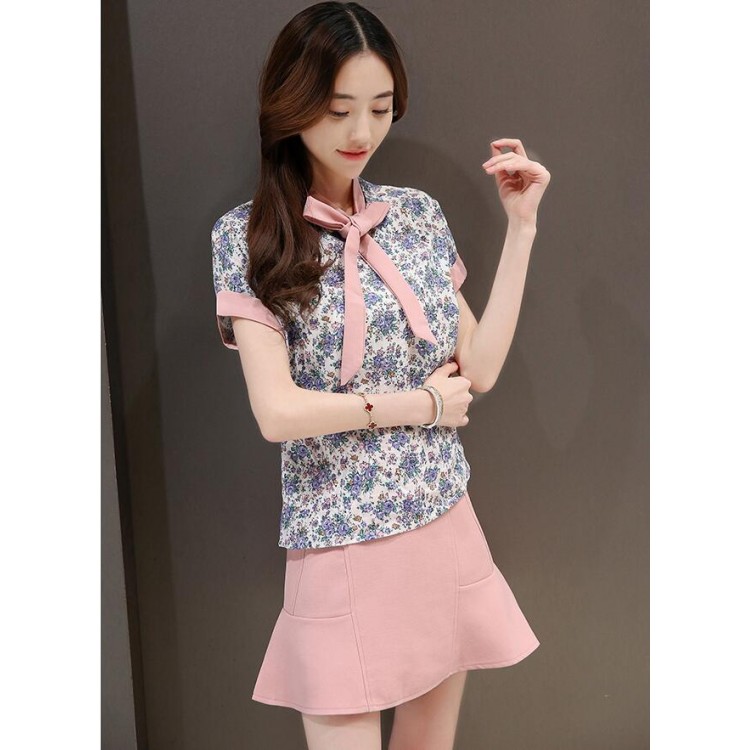 TE8822JDYJ Top alla moda con papillon e gonna-7